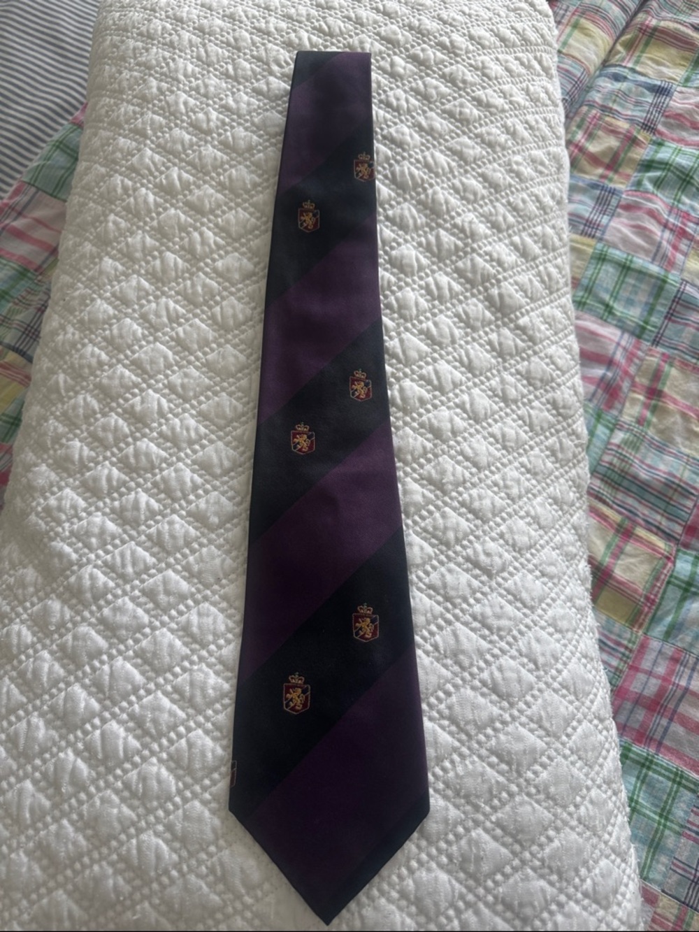 Ralph Lauren Classic Men's Diagonal Stripe Crest Tie in Deep Purple and Black